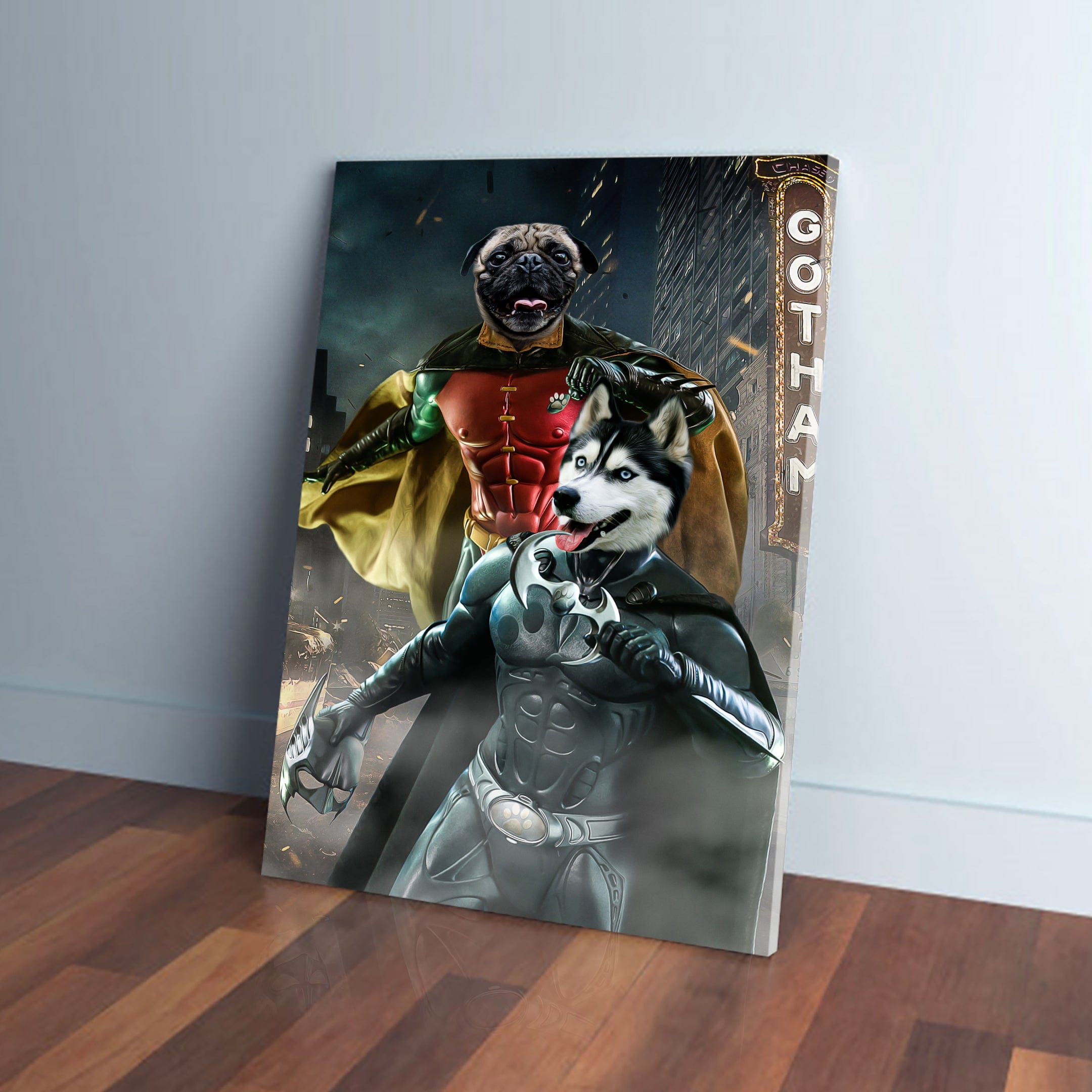 &#39;Bat Dog &amp; Robpaw&#39; Personalized 2 Pet Canvas