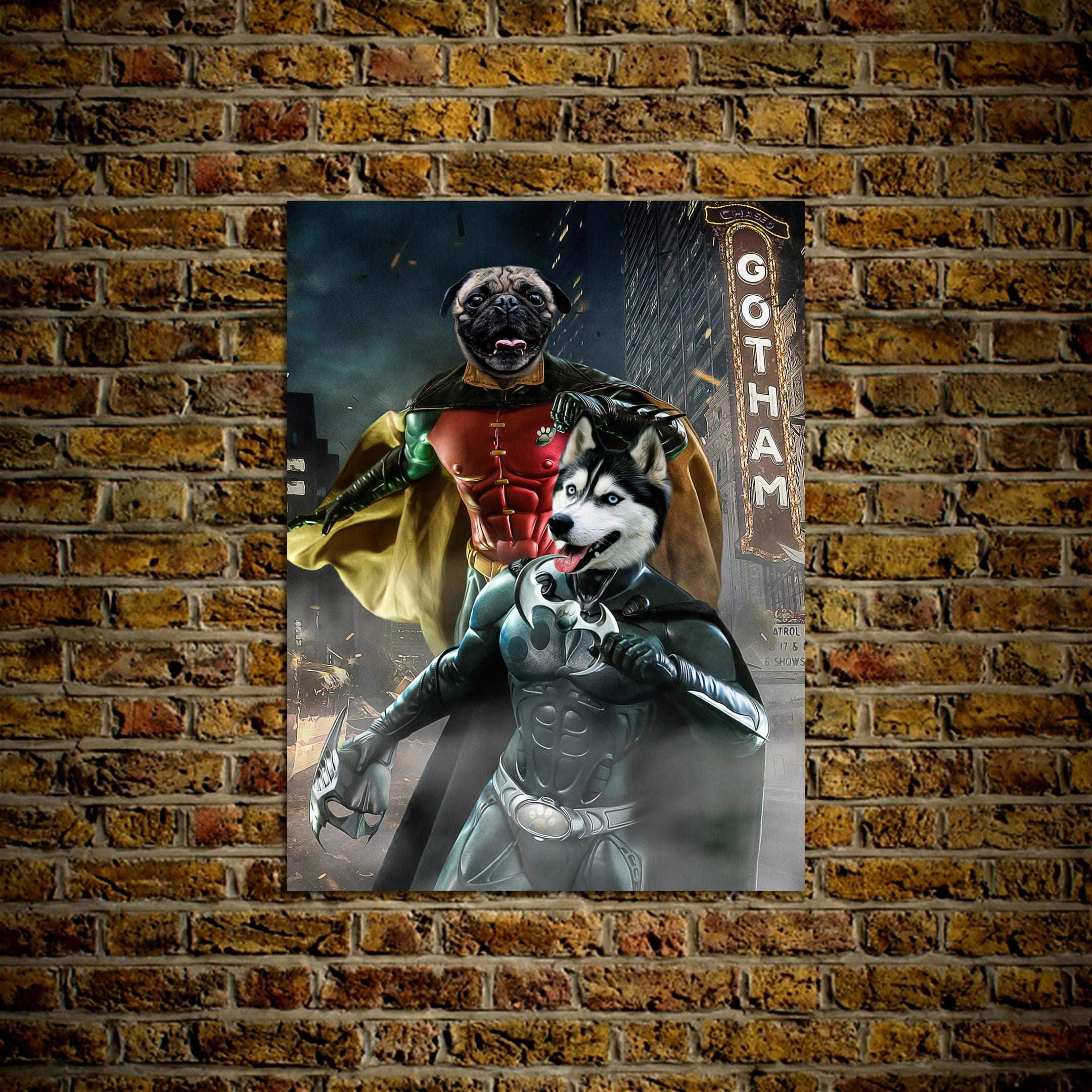 &#39;Bat Dog &amp; Robpaw&#39; Personalized 2 Pet Poster