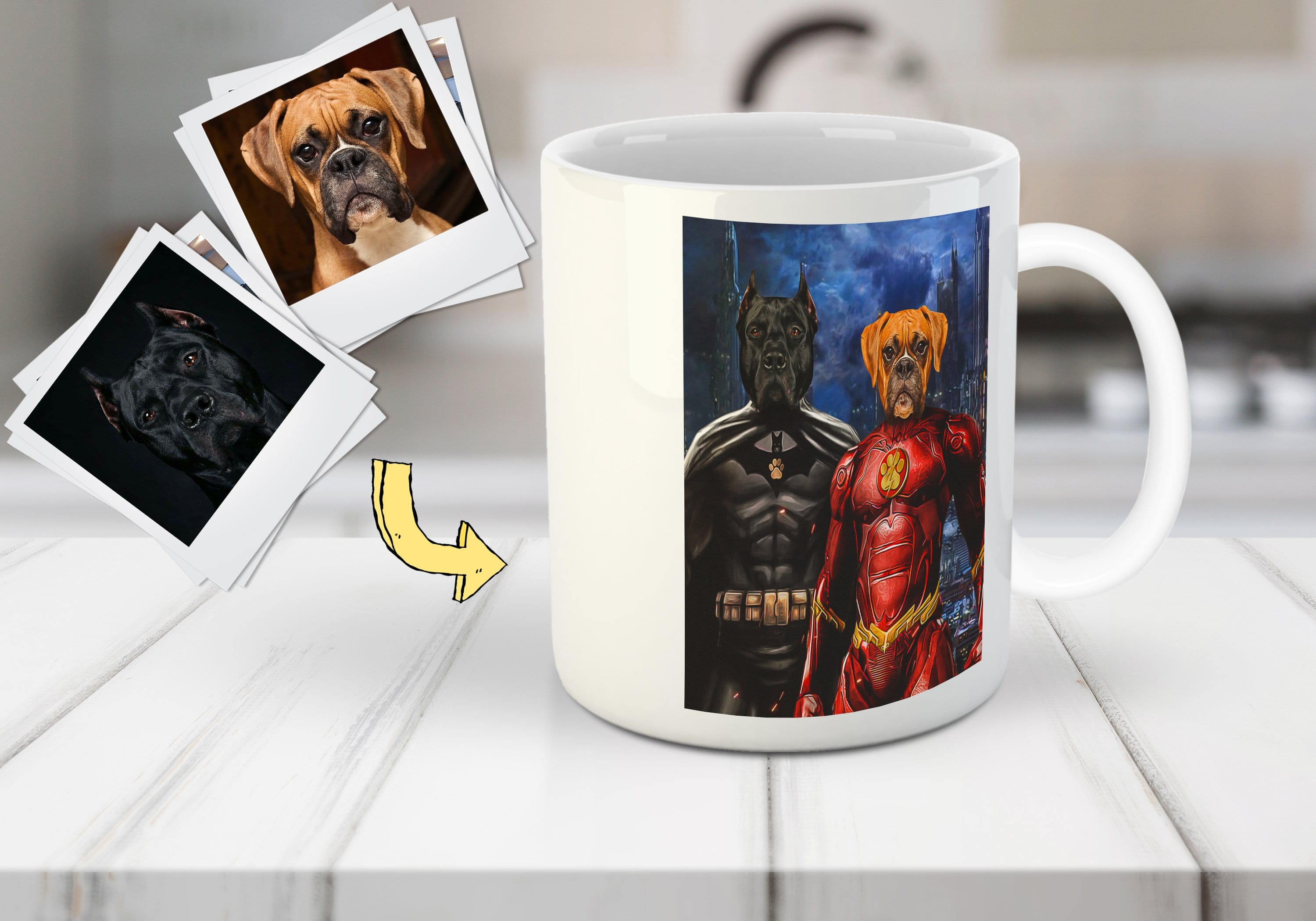 &#39;Batdog &amp; Flash Doggo&#39; Personalized 2 Pet Mug