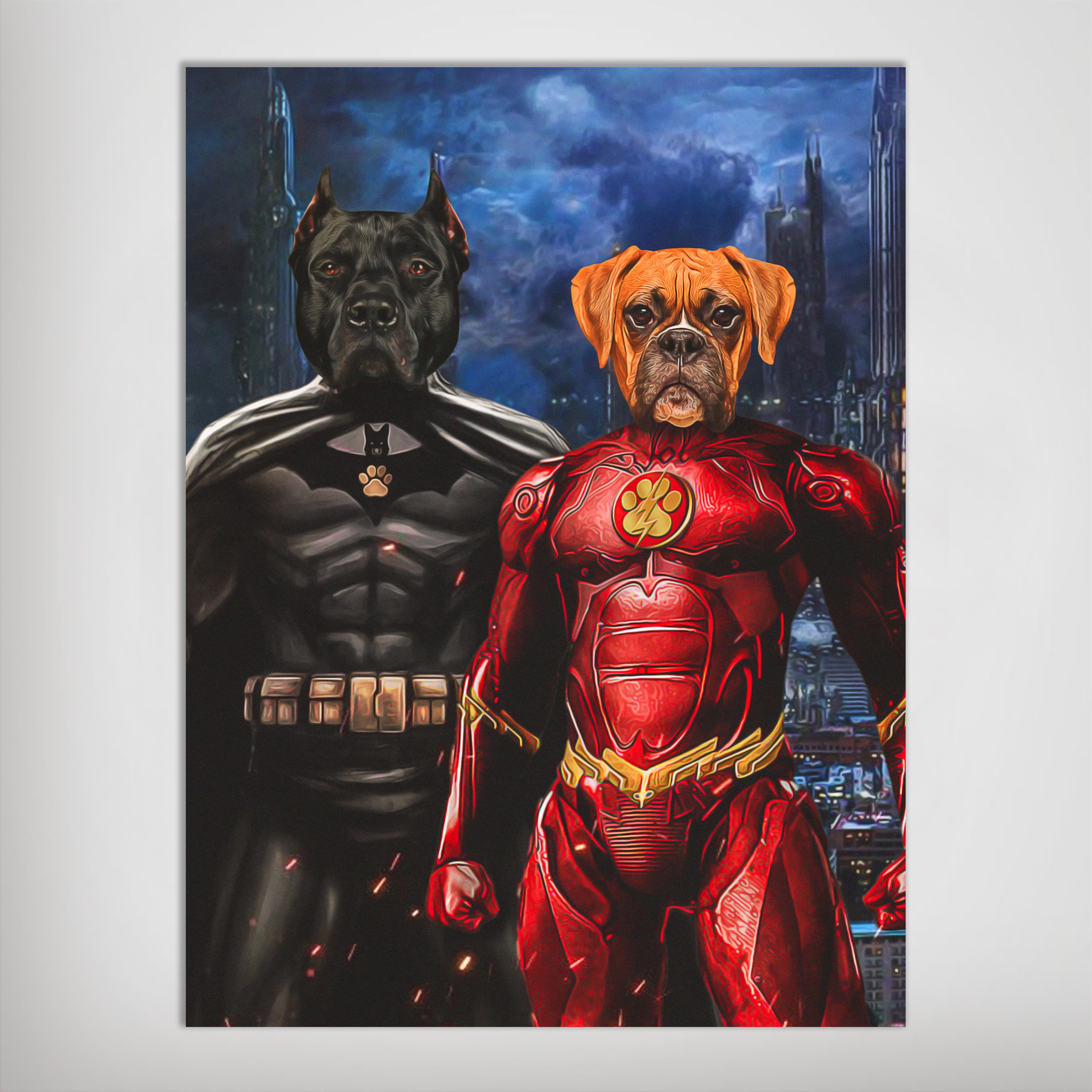 &#39;Batdog &amp; Flash Doggo&#39; Personalized 2 Pet Poster