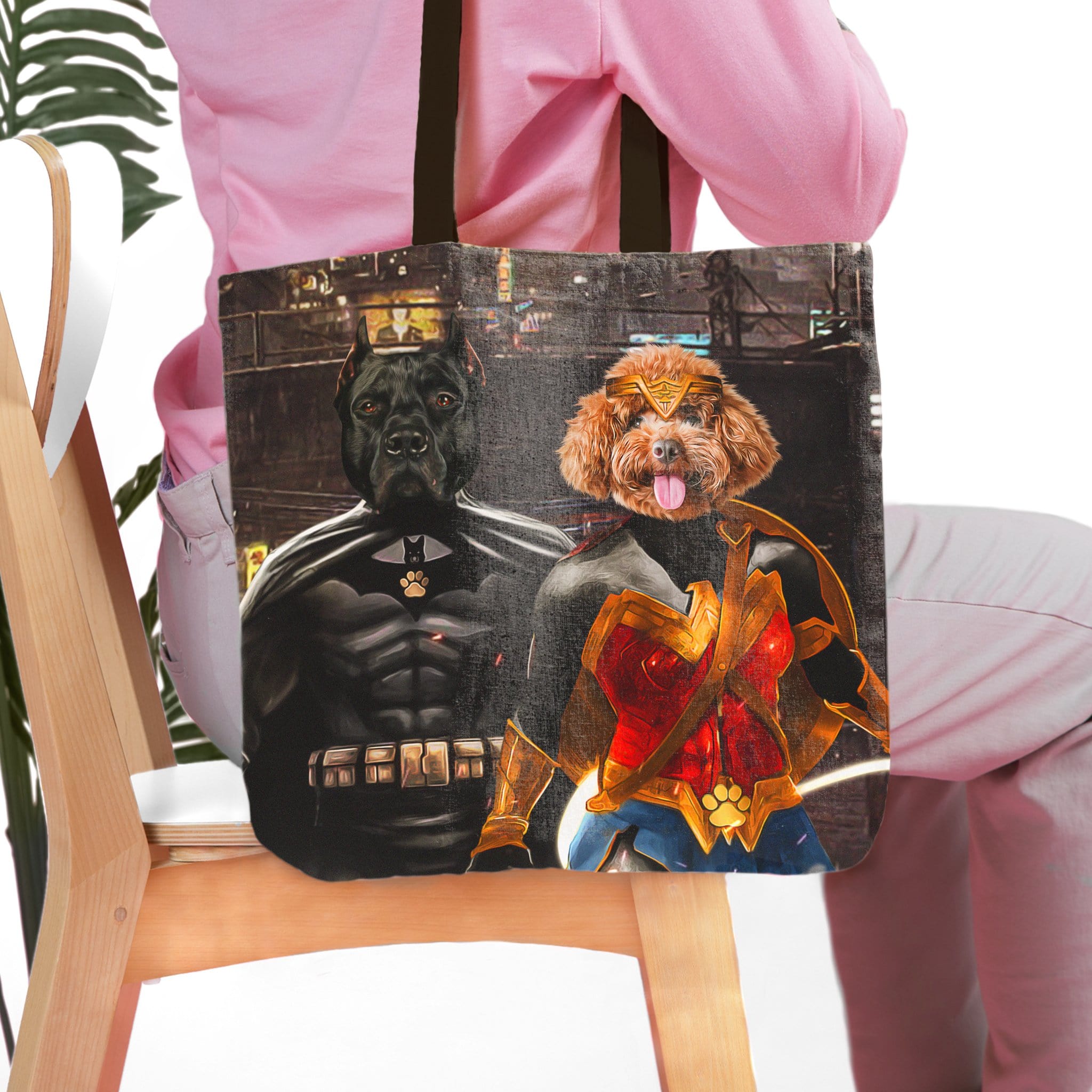 Bolsa de mano personalizada para 2 mascotas &#39;Batdog &amp;amp; Wonder Doggette&#39;