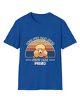 Blue "Best Fur Dad Ever" t-shirt with a cute poodle and "Just Ask Primo" text.