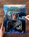 Custom Black Pawnther pet portrait puzzle featuring a chocolate lab.