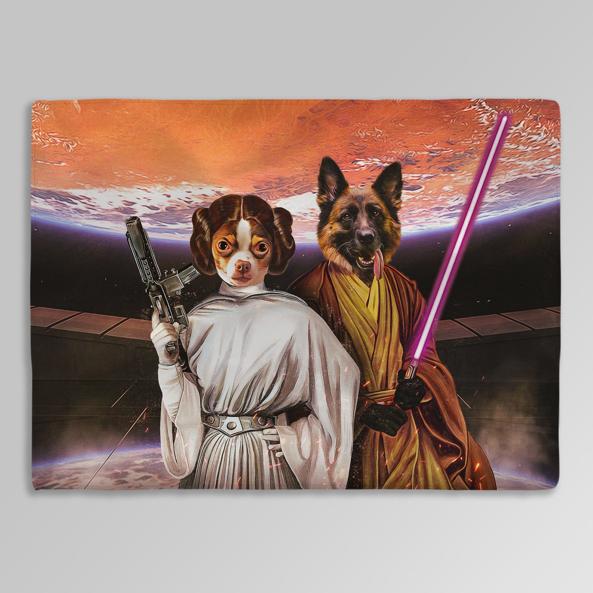 &#39;Princess Leidown &amp; Jedi-Doggo&#39; Personalized 2 Pet Blanket