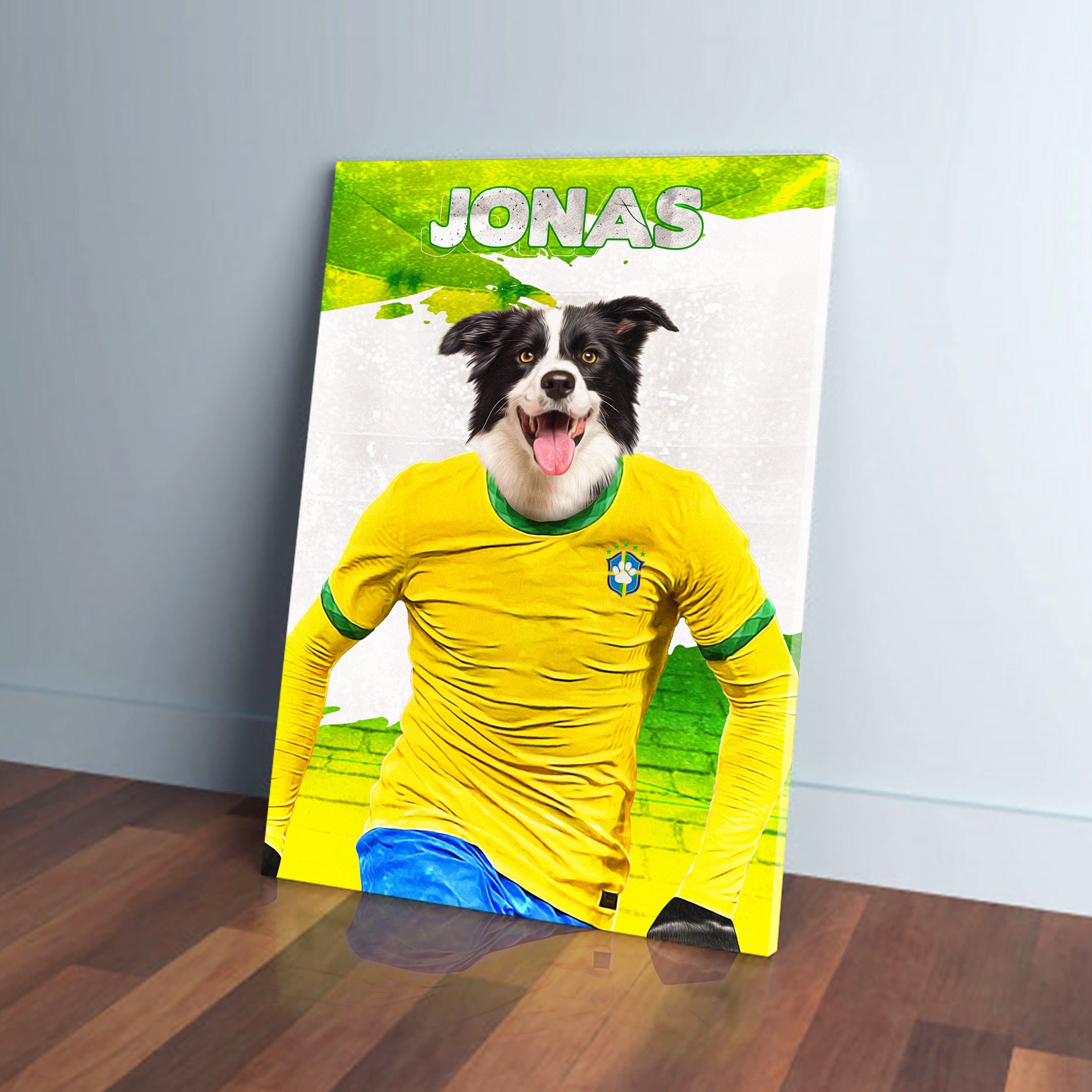 Lienzo personalizado para mascotas &#39;Brazil Doggos Soccer&#39;