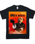 Black Gildan unisex t-shirt with a "Bruce Doggo" personalized pet design in a martial arts pose.
