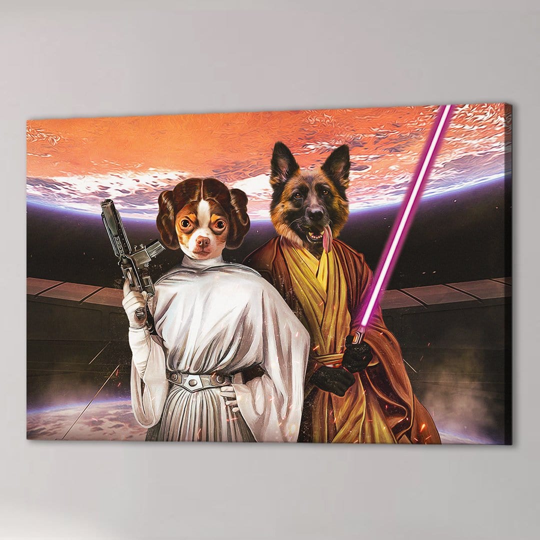 Lienzo personalizado para 2 mascotas &#39;Princesa Leidown y Jedi-Doggo&#39;