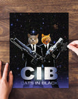 Personalized 2 pet puzzle featuring custom cat portraits in "Cats in Black" suits against a starry background.