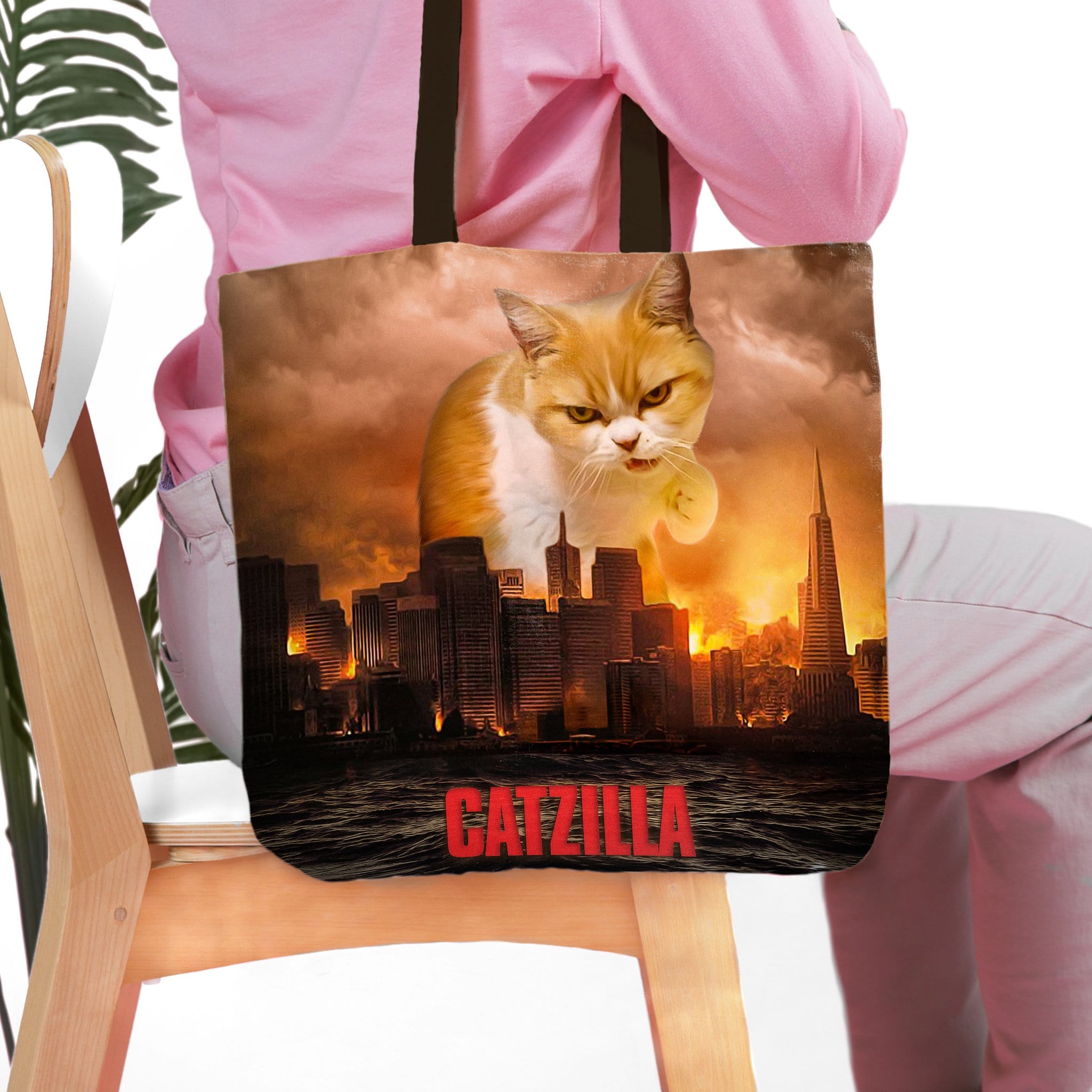 &#39;Catzilla&#39; Personalized Tote Bag