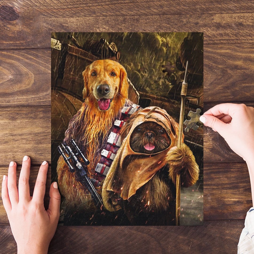Personalized Chewdogga & Dogg-E-Wok puzzle featuring two dogs in Star Wars costumes.