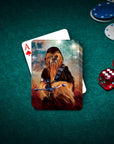 Custom personalized playing card featuring a dog in a Chewbacca-style portrait on a green felt table.
