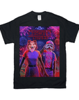 Black Gildan t-shirt with "Chewing Things" graphic featuring two pets with human bodies and fireworks.