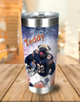 Personalized stainless steel tumbler with a pug dog portrait in a Chicago Bears football uniform.