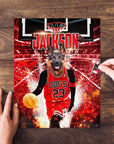 Custom personalized pet puzzle featuring a German Shepherd in a red basketball uniform on a court.