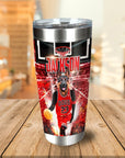 Personalized stainless steel tumbler with a German Shepherd in a red basketball uniform.