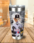 Personalized stainless steel tumbler with a dog in a Chicago White Sox baseball uniform.