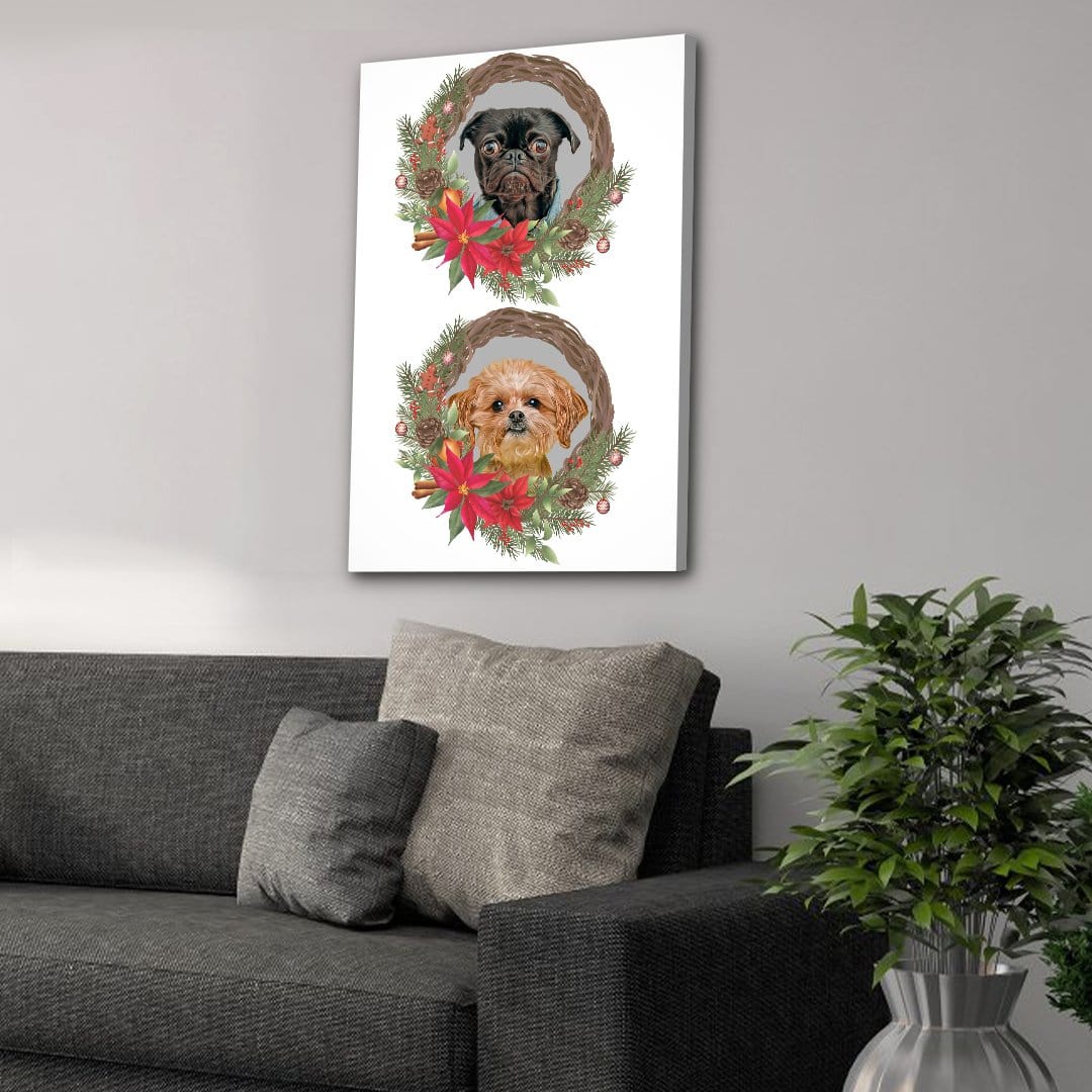 2 lienzos de corona navideña personalizados para mascotas