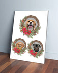 3 Pet Personalized Christmas Wreath Canvas