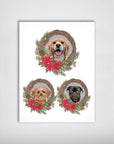 3 Pet Personalized Christmas Wreath Poster