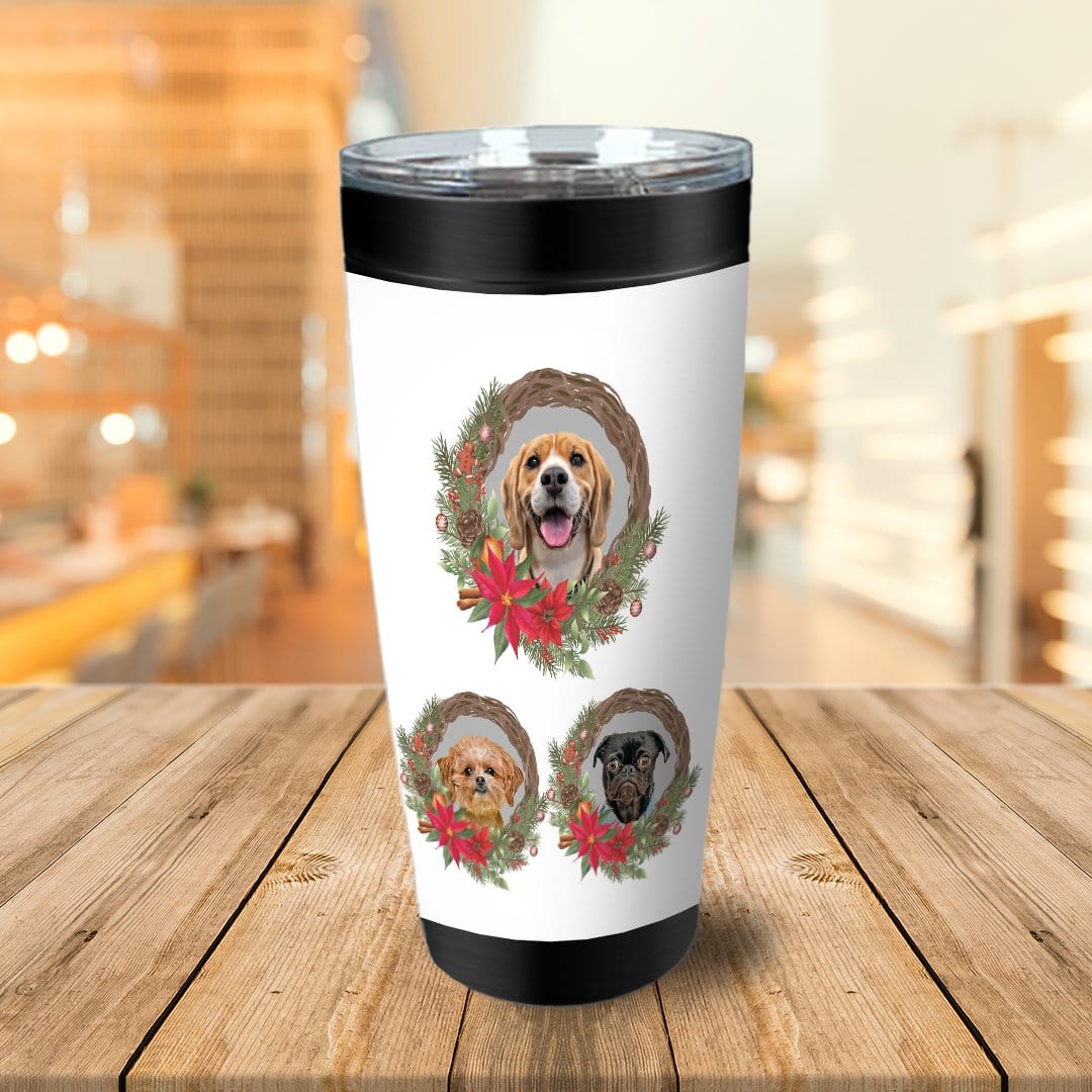 Vaso de corona navideña personalizado para 3 mascotas