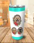 Vaso de corona navideña personalizado para 3 mascotas