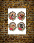 4 Pet Personalized Christmas Wreath Poster