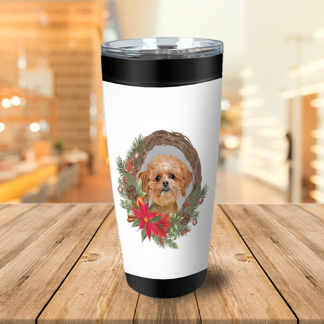 Vaso personalizado para mascotas con corona navideña