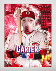 Personalized Cincinnati Red Doggos pet poster featuring a white pit bull in a baseball uniform.