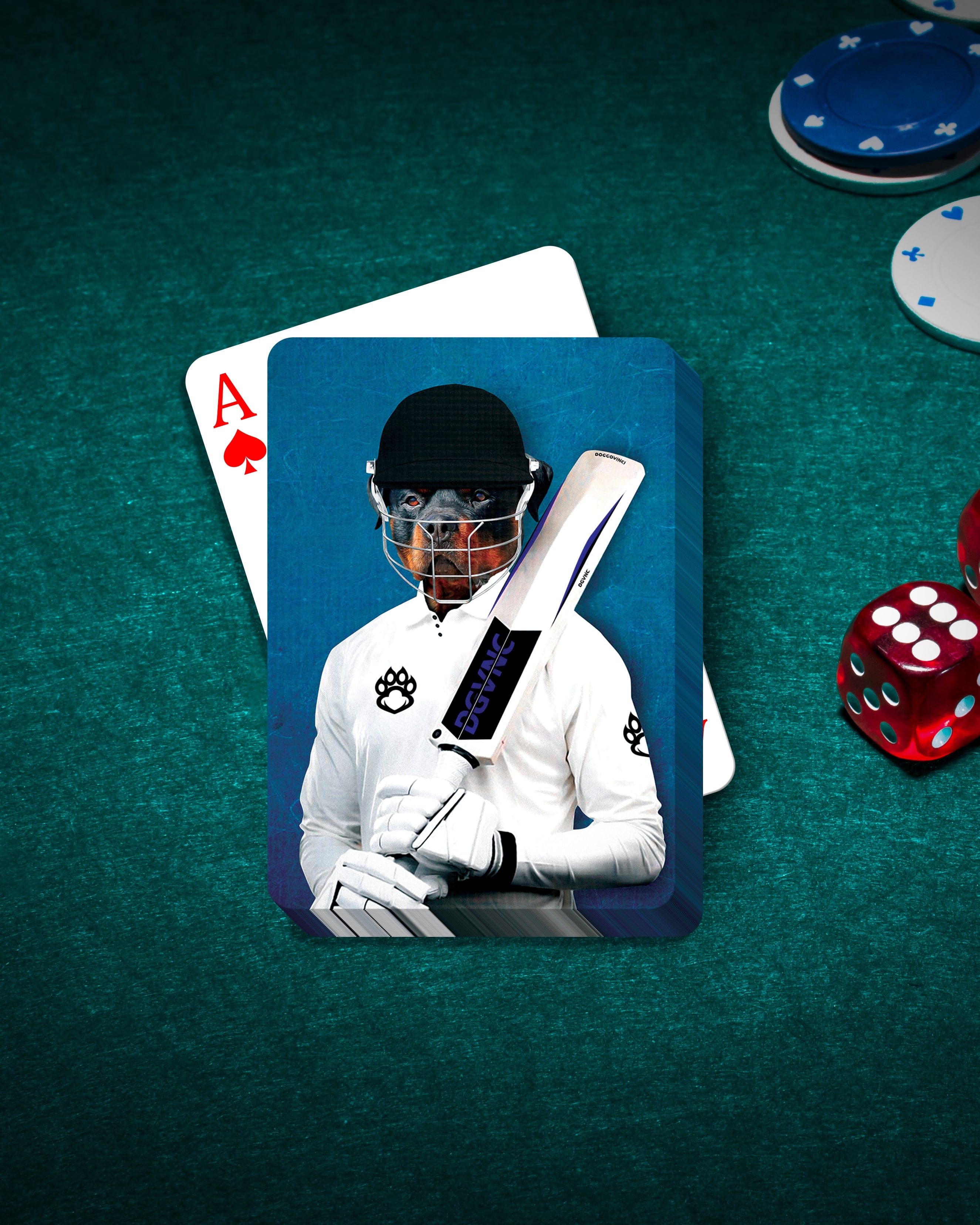 &#39;The Cricket Player&#39; Personalized Pet Playing Cards