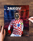 Personalized Croatia Doggos Soccer pet puzzle featuring a German Shepherd in a custom jersey.