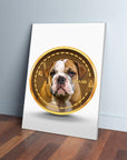 Custom Crypto (Your Dog) personalized canvas featuring a bulldog in a gold coin design.
