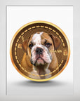 Personalized matte poster featuring a bulldog puppy named Frank in a gold crypto coin design.