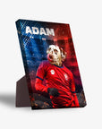 Personalized Czech Doggos Soccer standing canvas featuring a Dalmatian in a red jersey with "ADAM" at the top.