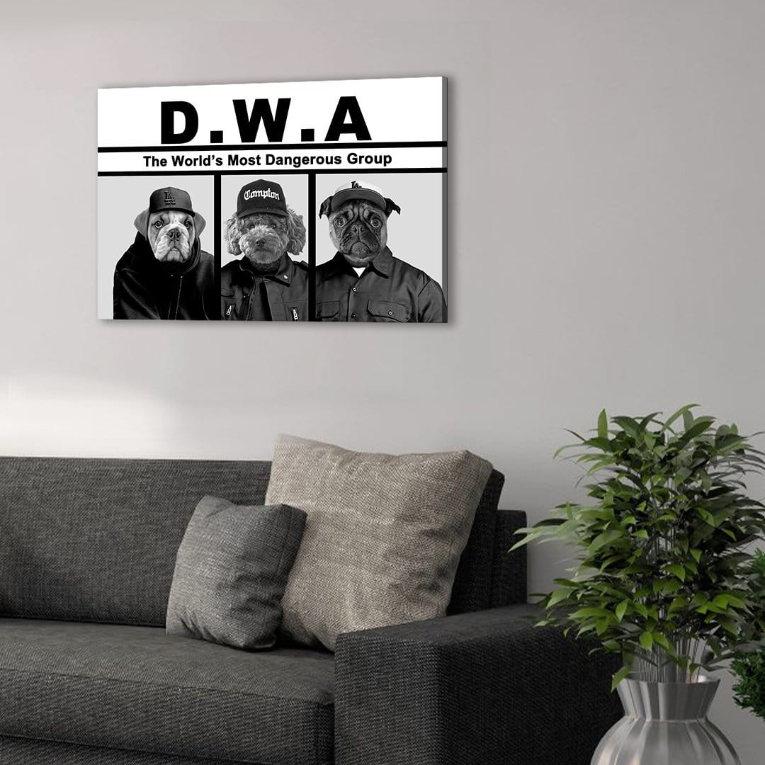 &#39;D.W.A. (Doggo&#39;s With Attitude)&#39; Personalized 3 Pet Canvas