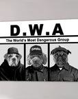 Personalized D.W.A. 3-pet canvas featuring a bulldog, poodle, and pug in black and white.