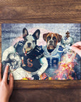 Personalized 2 pet puzzle featuring a French Bulldog and Boxer in Dallas Cowboys football uniforms.