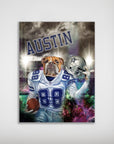 Personalized Dallas Doggos poster featuring a bulldog in a Cowboys uniform with a football and helmet.