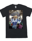 Black Gildan unisex t-shirt with a bulldog in a Dallas Cowboys uniform holding a football and helmet.