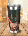 Personalized stainless steel tumbler with a custom French Bulldog pet portrait as Darth Vader holding a red lightsaber.