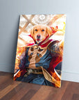 Personalized 'Dawgtor Strange' pet canvas featuring a golden retriever in a superhero cape, casting magic.