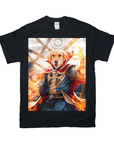 Black Gildan unisex t-shirt featuring a golden retriever as Dawgtor Strange with magical paw print effects.