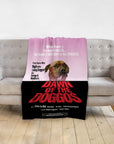 Personalized pet blanket with a zombie dog portrait in a movie poster style.