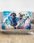 Personalized minky blanket with custom dog portraits in Detroit Lions football uniforms.