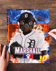 Personalized Detroit Tiger Doggos pet puzzle featuring a pug in a baseball uniform.