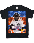Black Gildan t-shirt with a personalized Detroit Tigers pug baseball player design.