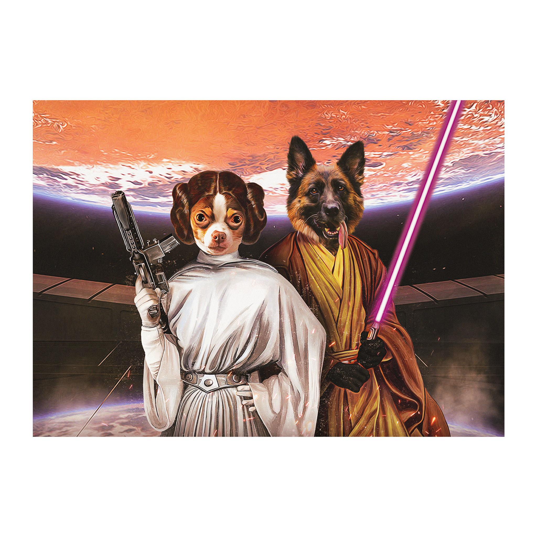 &#39;Princess Leidown &amp; Jedi-Doggo&#39; 2 Pet Digital Portrait