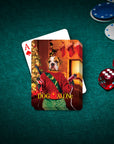 Personalized playing card featuring a bulldog in a "Dog Alone" Christmas scene, with poker chips and dice.
