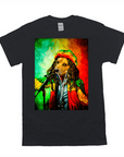Black Gildan t-shirt with a personalized "Dog Marley" design: a dog with dreadlocks and a Rasta hat.