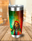 Personalized stainless steel tumbler with a custom "Dog Marley" portrait against a red, yellow, and green background.