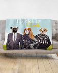Personalized DogSchitt's Creek 3-pet portrait blanket featuring a pug, cavalier, and bulldog.